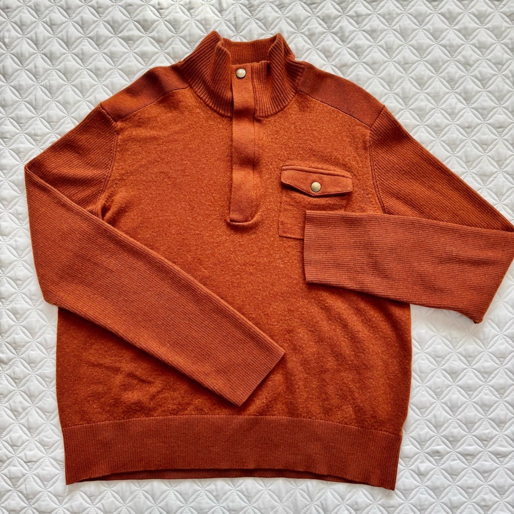 Banana Republic Orange Half Zip Pullover Merino Wool Blend Sweater Sz XL